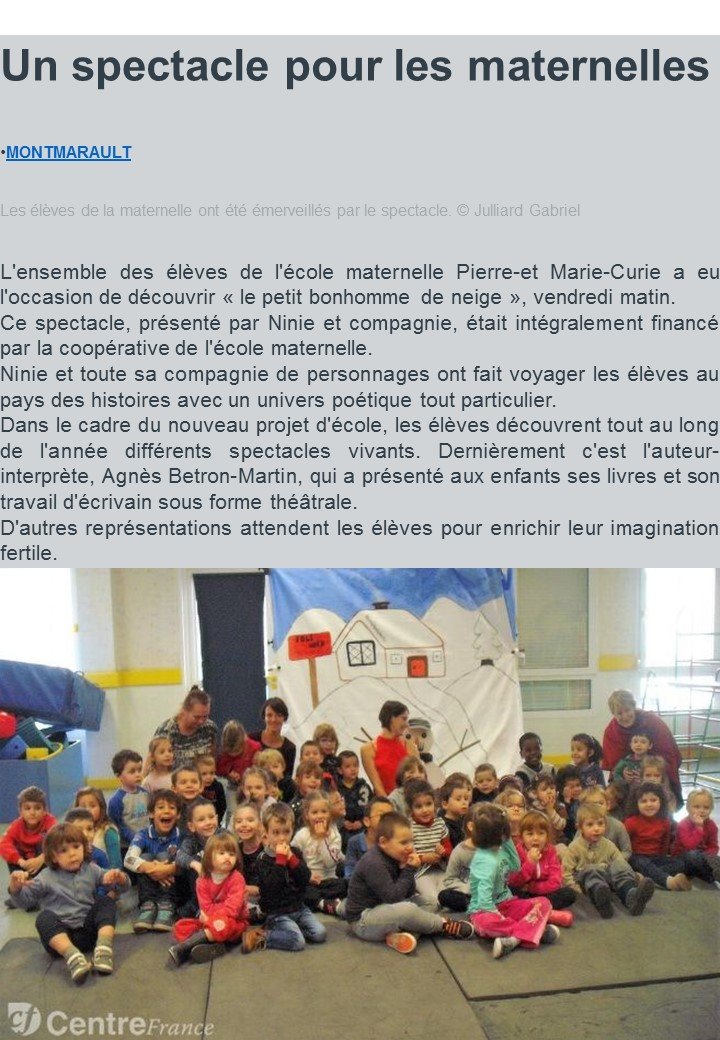 Un spectacle pour les maternelles